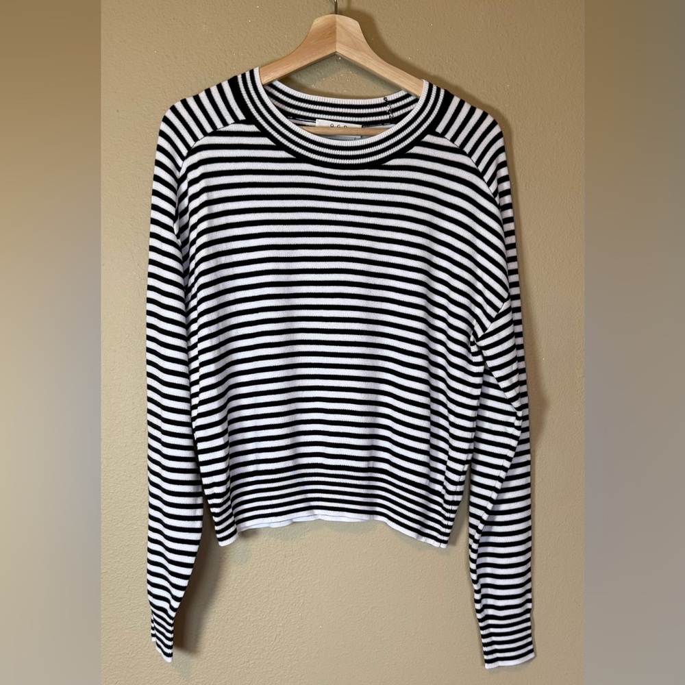 NWT Revolve One Grey Day Cotton Black White Striped Sweater Sweater Small - Picture 2 of 7